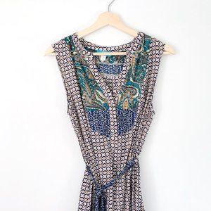 Buttons Paisley Print Belted Dress